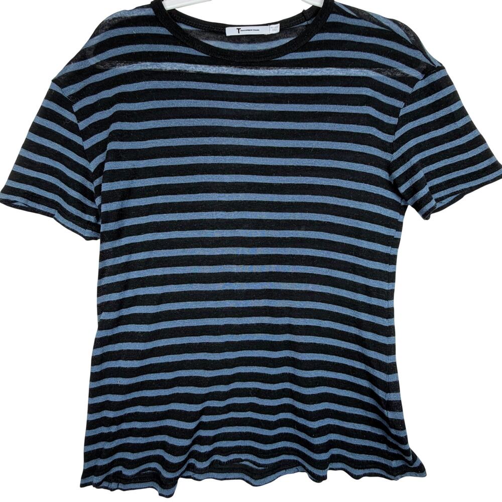 Alexander Wang Striped Knit Top Womens XS Gray Linen Blend Designer Minimalist